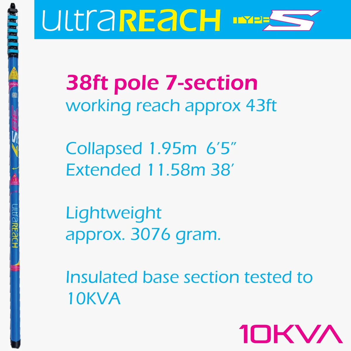 UltraReach 38S Non-Anti-Spin 7-Section 38ft Window Cleaning Pole