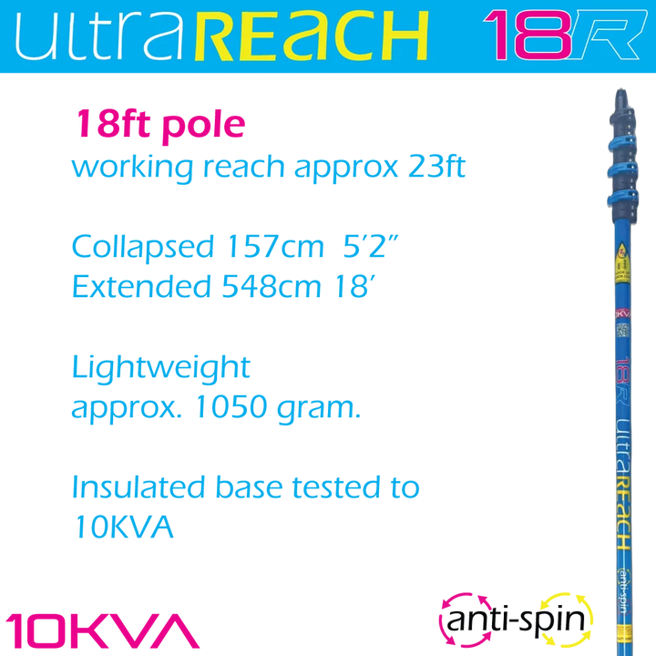 UltraSafe-18 2-Sections Insulated Anti-Spin 4-Section 18ft Window Cleaning pole
