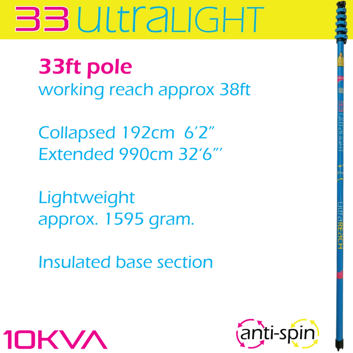 UltraLight 33 HiMod Anti-Spin 6-Section 33ft Window Cleaning Pole