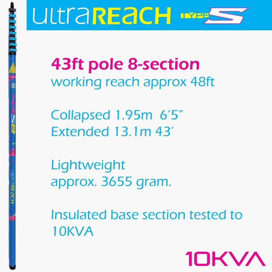 UltraReach 43S Non-Anti-Spin 8-Section 43ft Window Cleaning Pole